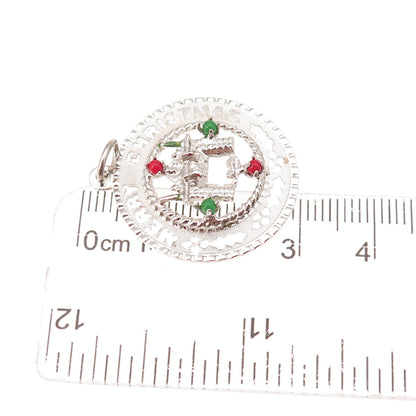 Mark Mercy 925 Sterling Silver Vintage Rhinestone Merry Christmas Charm Pendant