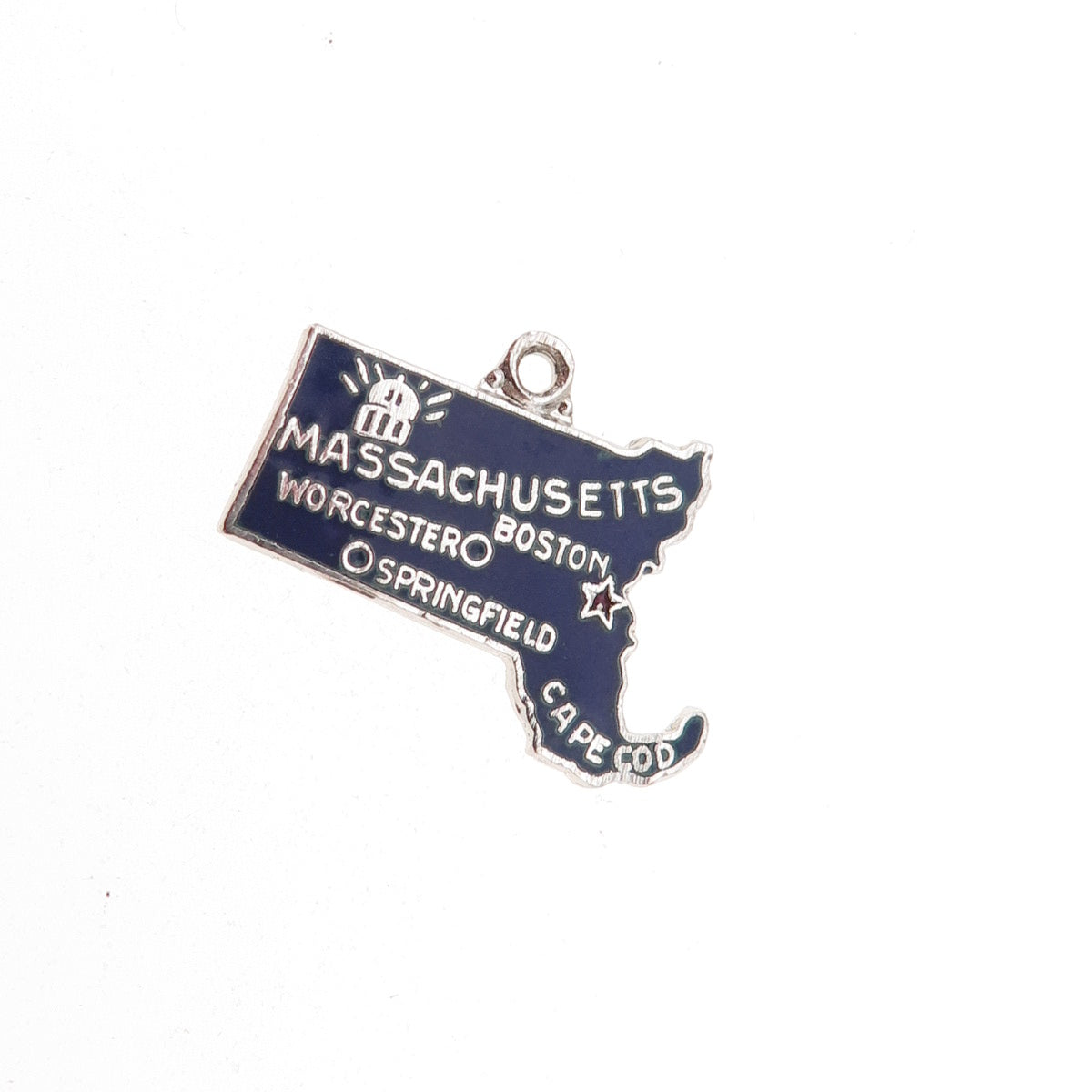 Art's Elegance 925 Sterling Silver Vintage Enamel Massachusetts Charm Pendant