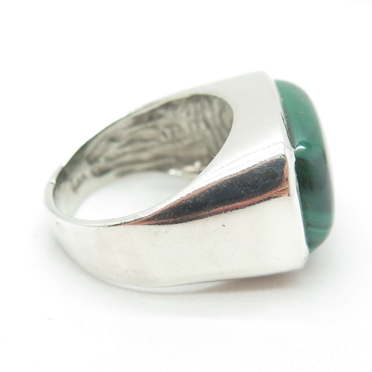 925 Sterling Silver Vintage Real Cabochon Malachite Ring Size 7.75