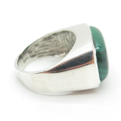 925 Sterling Silver Vintage Real Cabochon Malachite Ring Size 7.75