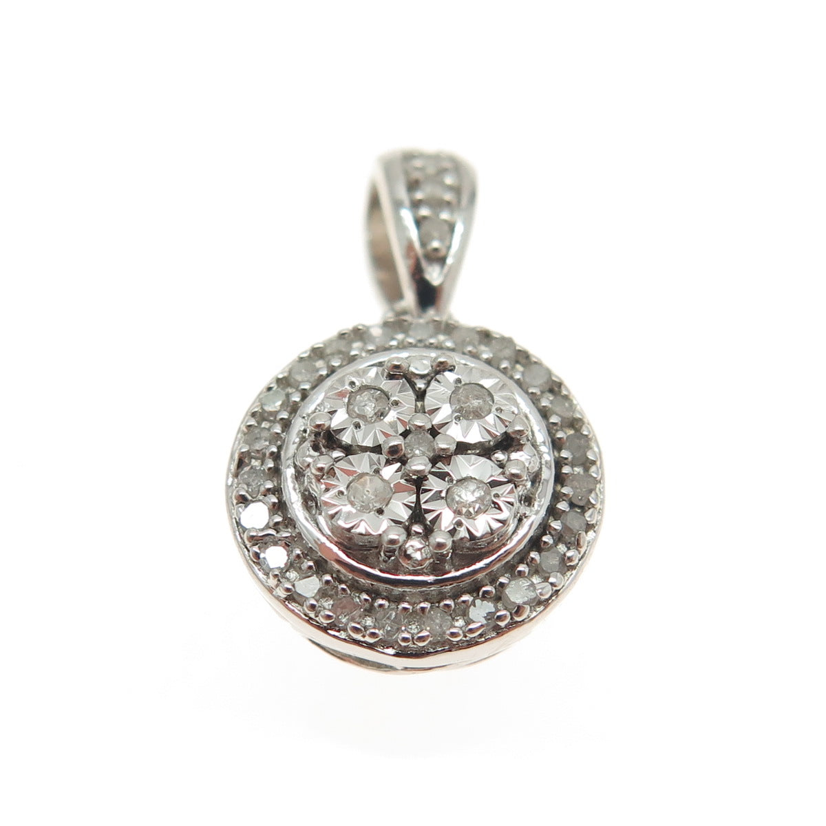 SUN 925 Sterling Silver Real Round-Cut Diamond Sparkle Minimalist Pendant