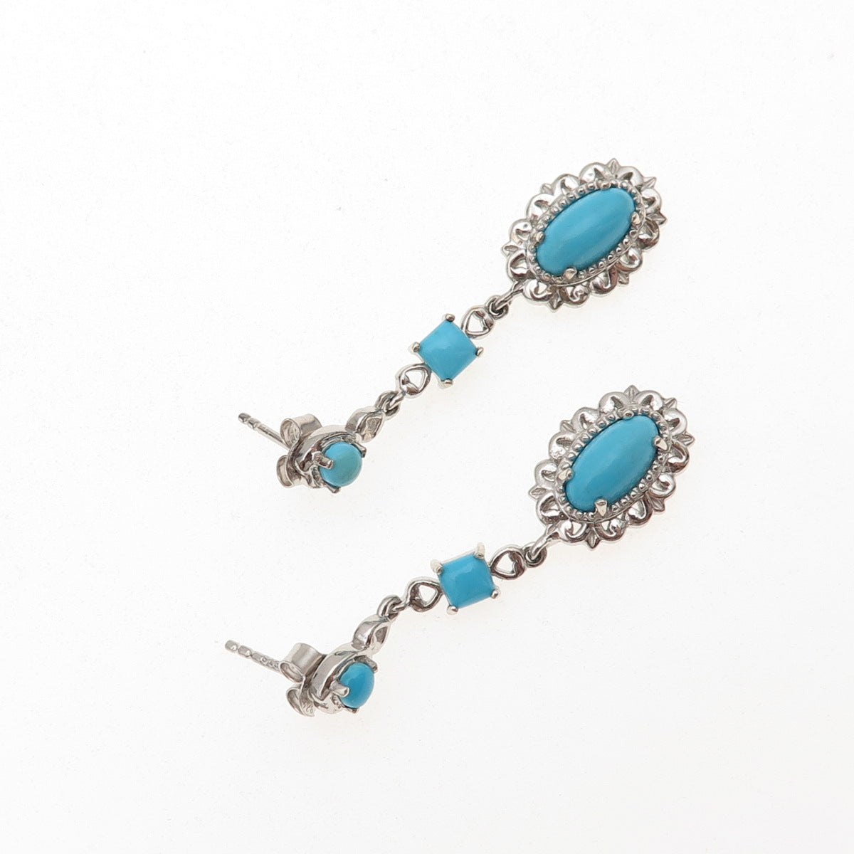 Chuck Clemency Sterling Silver Real Sleeping Beauty Turquoise Floral Earrings