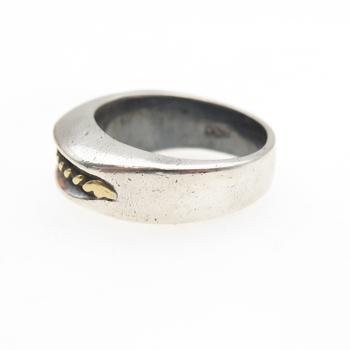 925 Sterling Silver 2-Tone Vintage Mexico Modernist Oxidized Ring Size 8