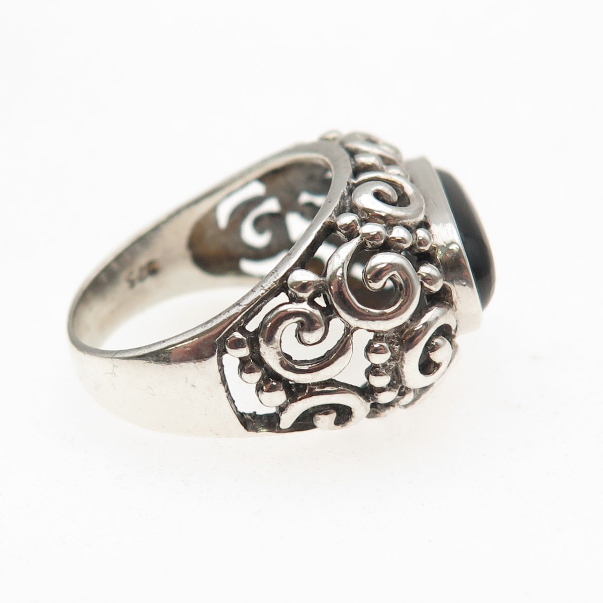 Sidney Evan 925 Sterling Silver Vintage Real Black Onyx Spiral Ring Size 7