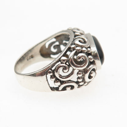 Sidney Evan 925 Sterling Silver Vintage Real Black Onyx Spiral Ring Size 7