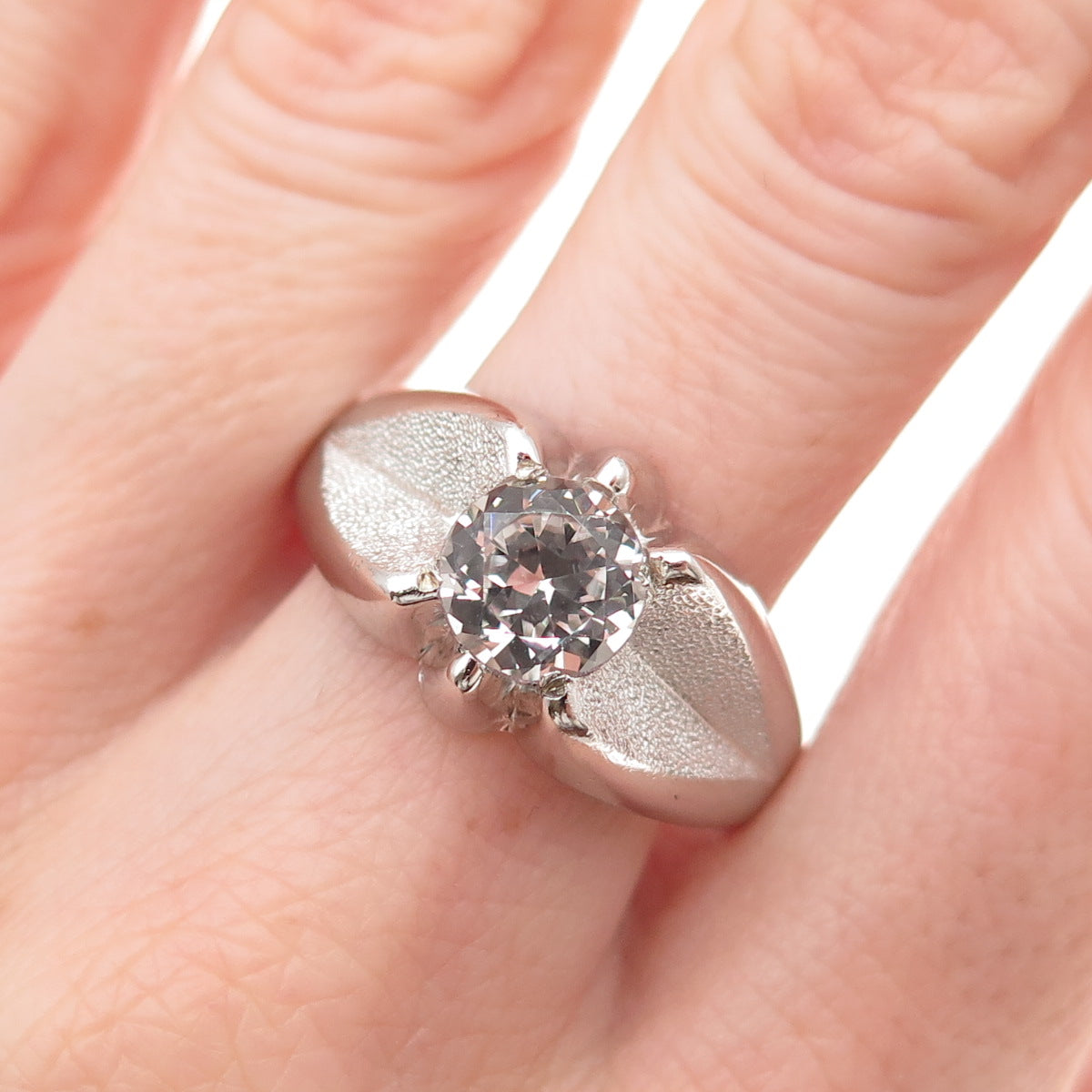 Vargas Sterling Silver Antique Art Deco Rhinestone Engagement Ring Size 11.75