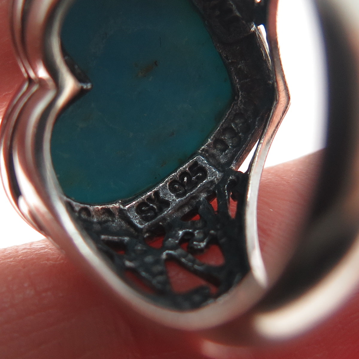 SX SALLY C Sterling Silver Vintage Real Kingman Turquoise Heart Ring Size 6.25