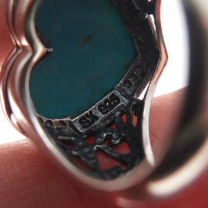 SX SALLY C Sterling Silver Vintage Real Kingman Turquoise Heart Ring Size 6.25