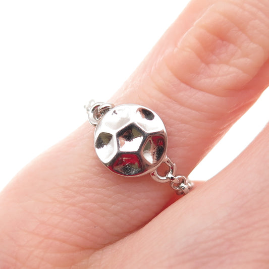 925 Sterling Silver Hammered Disc Chain Link Ring Size 6