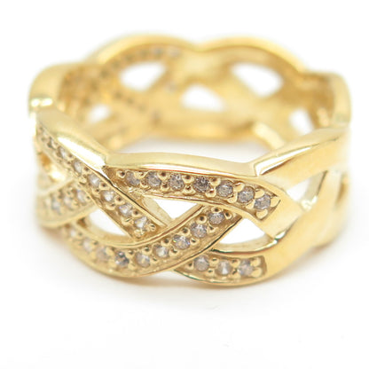 925 Sterling Silver Gold Plated Pave C Z Celtic Band Ring Size 6