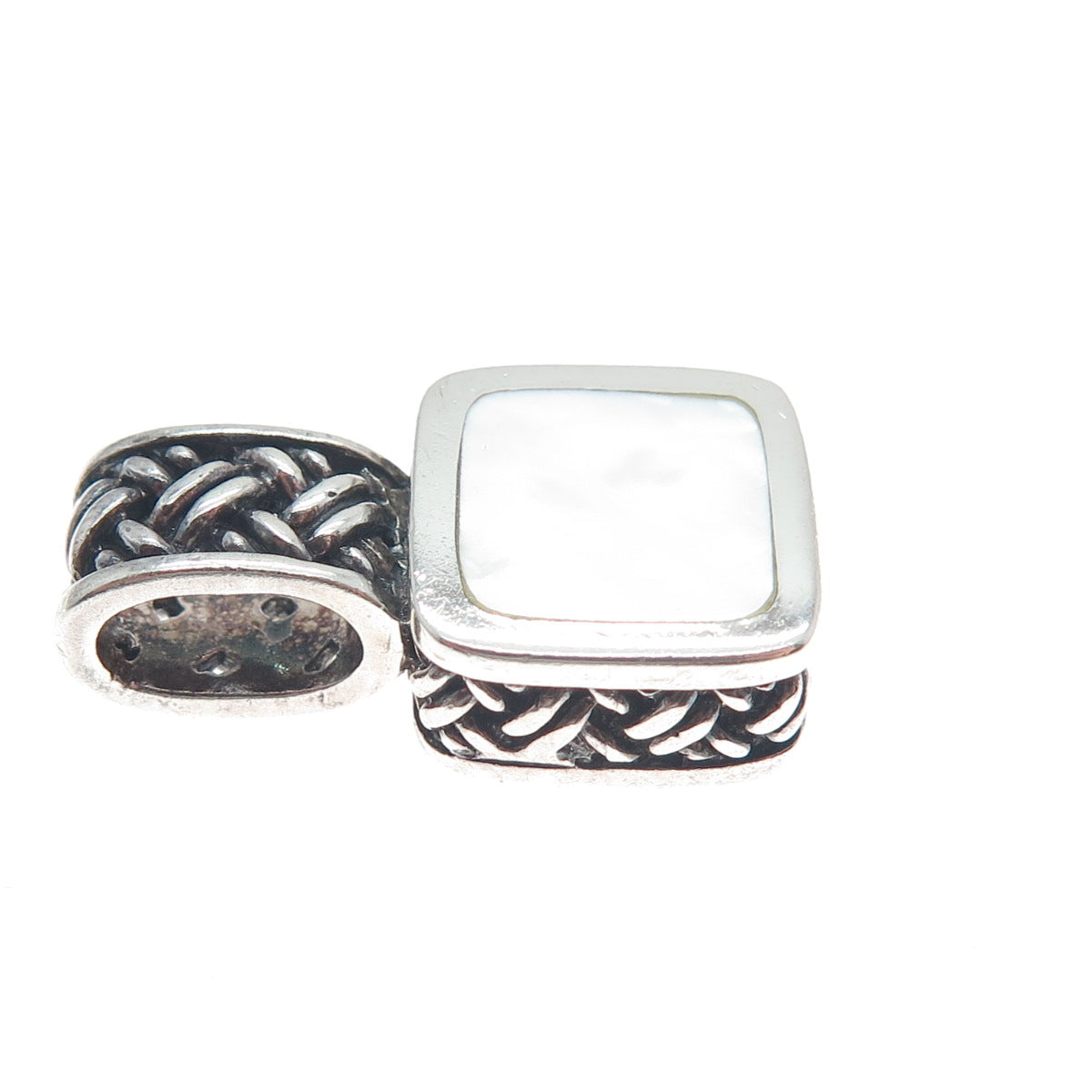 925 Sterling Silver Vintage Real MOP Oxidized Minimalist Charm Pendant