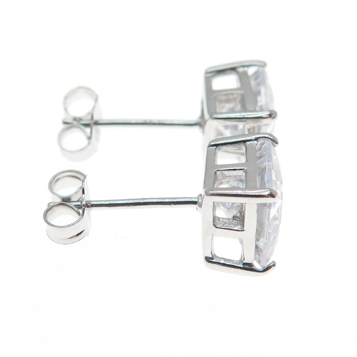 925 Sterling Silver Princess-Cut C Z Stud Earrings