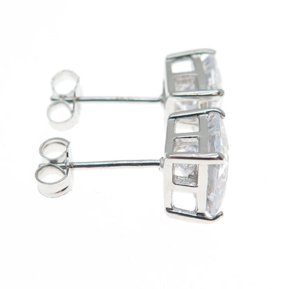 925 Sterling Silver Princess-Cut C Z Stud Earrings