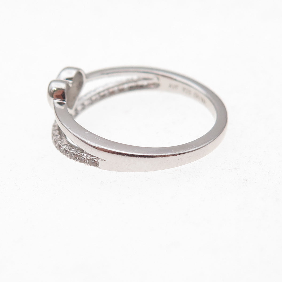 925 Sterling Silver Round-Cut C Z Heart Ring Size 7