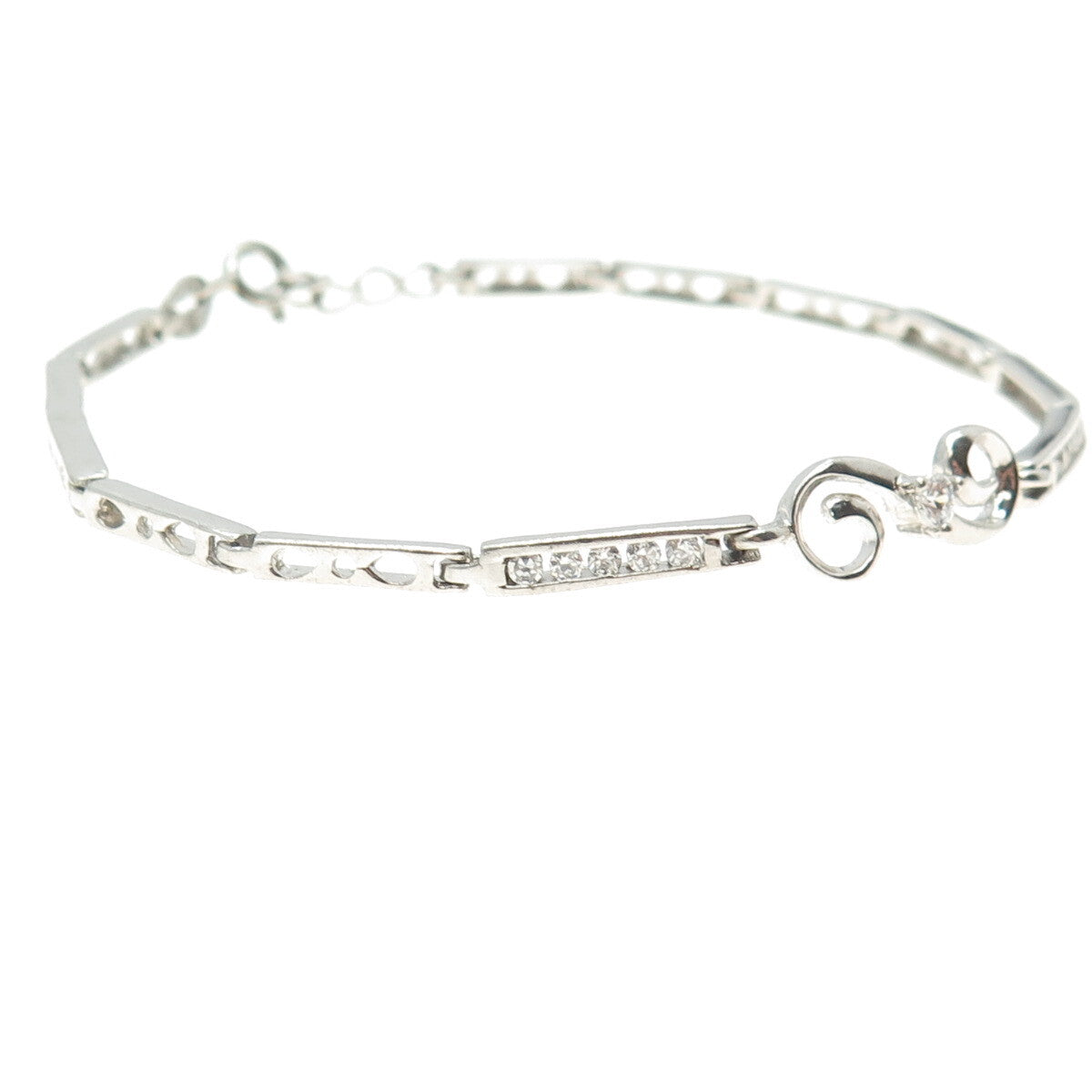 925 Sterling Silver Pave C Z Panel Link Bracelet 7.25"