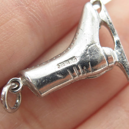 925 Sterling Silver Antique Art Deco Ice Skating Shoe 3D Charm Pendant