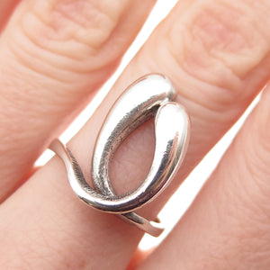 925 Sterling Silver Vintage Modernist Overlap Oxidized Ring Size 6.25