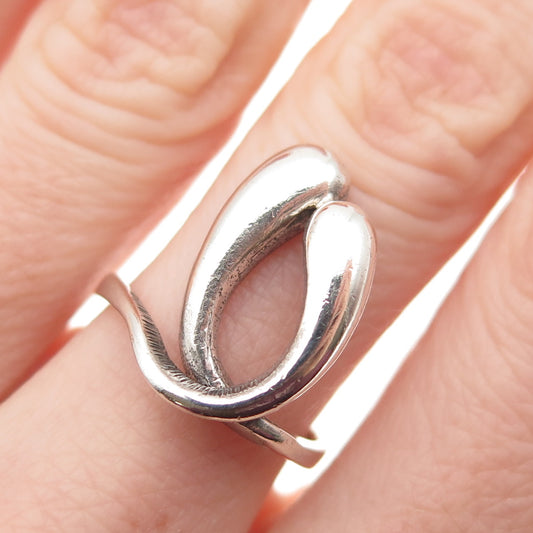 925 Sterling Silver Vintage Modernist Overlap Oxidized Ring Size 6.25
