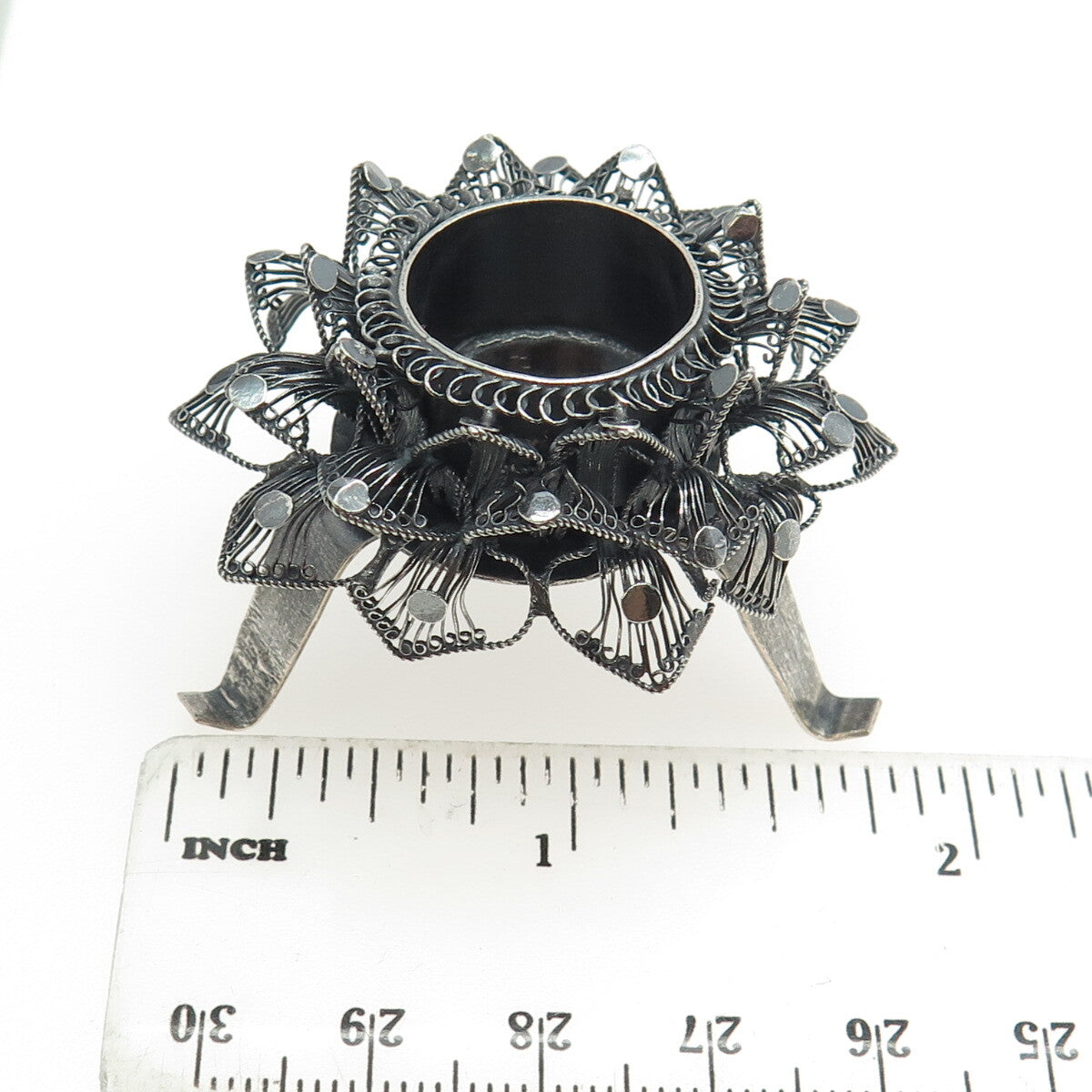 925 Sterling Silver Vintage Floral Filigree Oxidized Candlestick