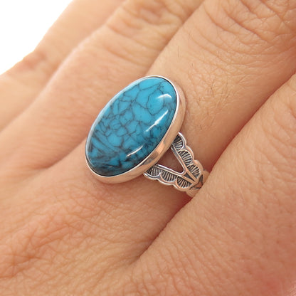 PACIFIC JEWELRY Old Pawn 925 Sterling Vintage Peacock Turquoise Ring Size 7.25