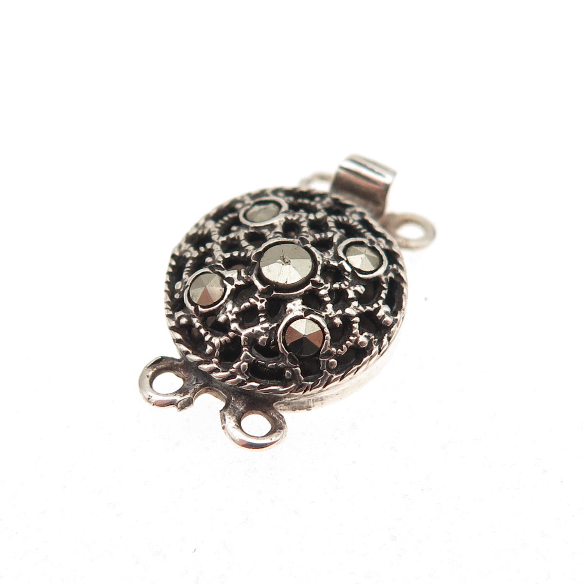 925 Sterling Silver Antique Art Deco Real Marcasite Bracelet / Necklace Box Lock
