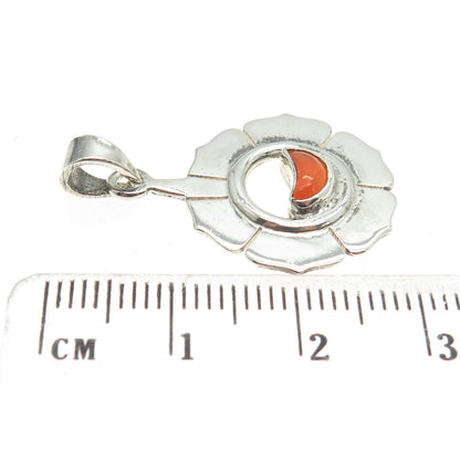 925 Sterling Silver Vintage Real Carnelian Modernist Flower Pendant