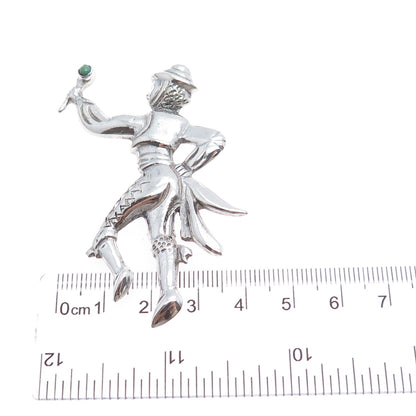 925 Sterling Silver Vintage Mexico Real Turquoise Dancer Pin Brooch