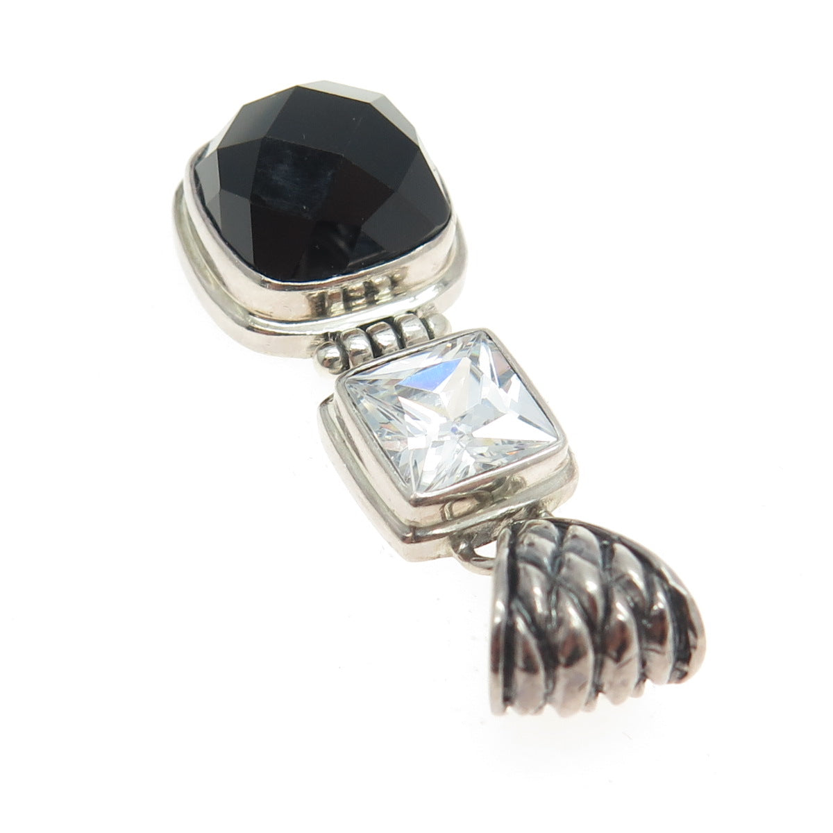 925 Sterling Silver Vintage Real Black Onyx & C Z Pendant