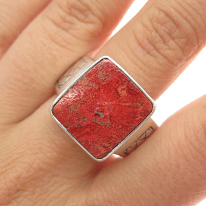 PHLD PlayHardLookDope 925 Sterling Silver Real Coral Ring Size 12.25