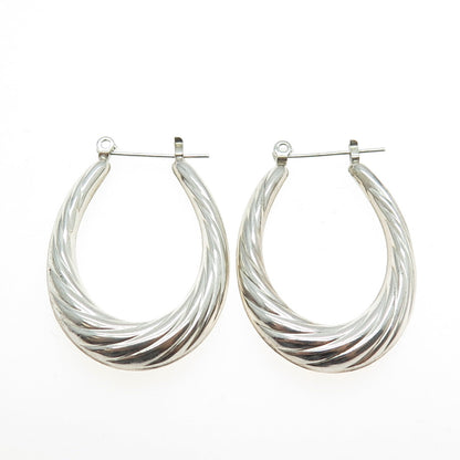 925 Sterling Silver Modernist Twisted Puffy Hoop Earrings