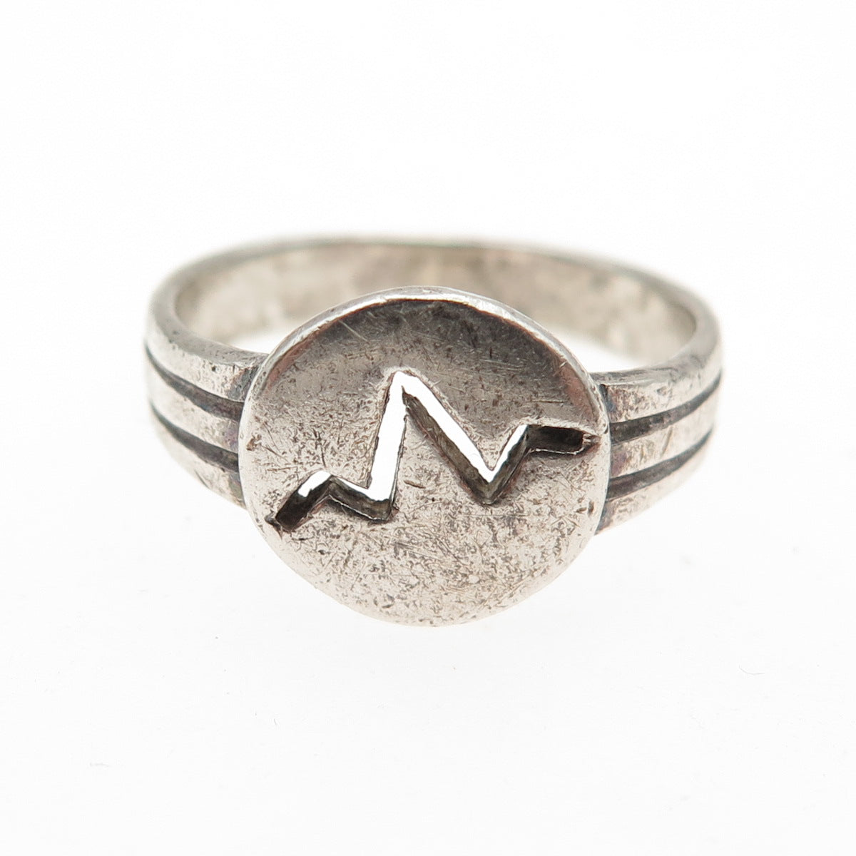 925 Sterling Silver Vintage Heartbeat Oxidized Ring Size 6.25