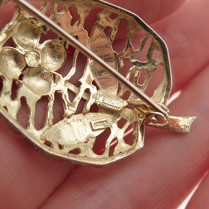 Van Lou 925 Sterling Silver 2-Tone Vintage Germany Floral Pin Brooch