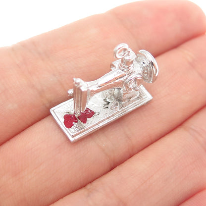 925 Sterling Silver Antique Art Deco Enamel Sewing Machine Mini 3D Charm Pendant