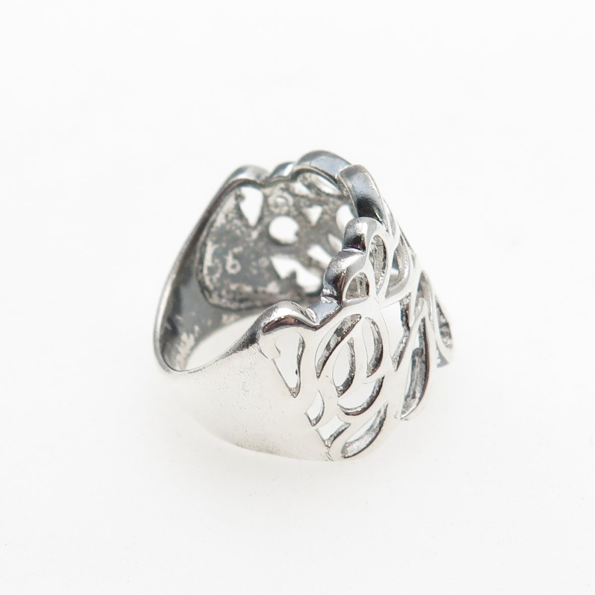 925 Sterling Silver Vintage Modernist Rose Flower Ring Size 7.25