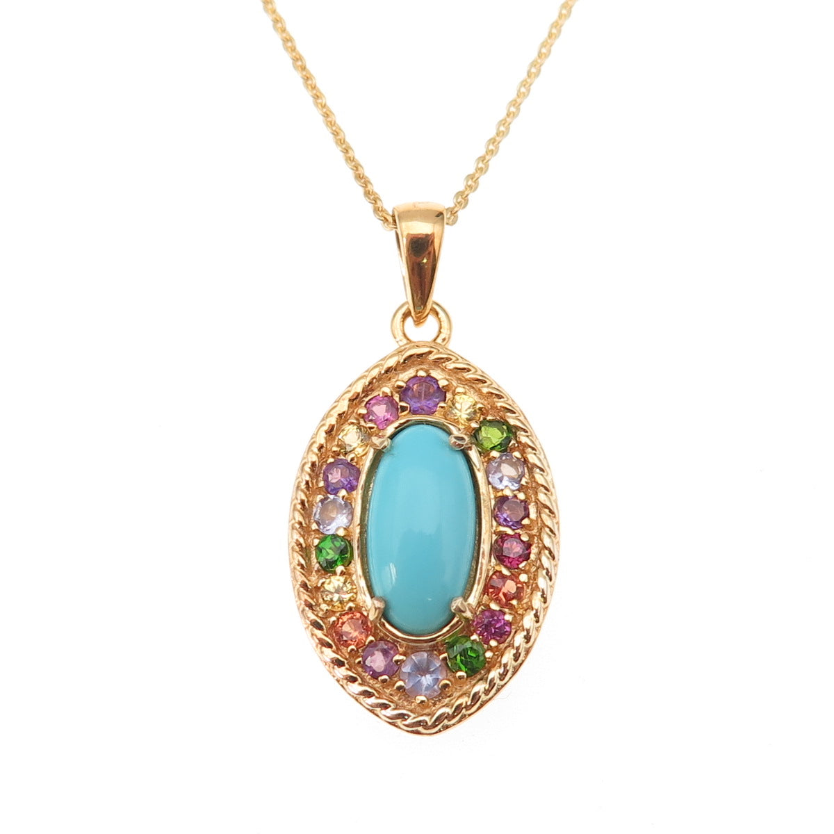 D'Joy Sterling Silver Gold Plated Real Turquoise & Multi-Gem Chain Necklace 20"