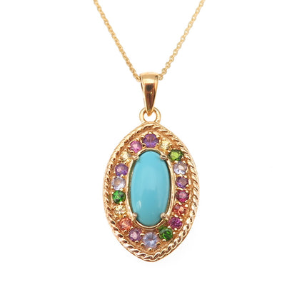 D'Joy Sterling Silver Gold Plated Real Turquoise & Multi-Gem Chain Necklace 20"