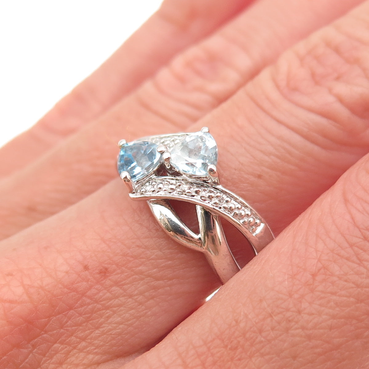 Felicia Design 925 Sterling Silver Real Diamond & Blue Topaz Ring Size 7