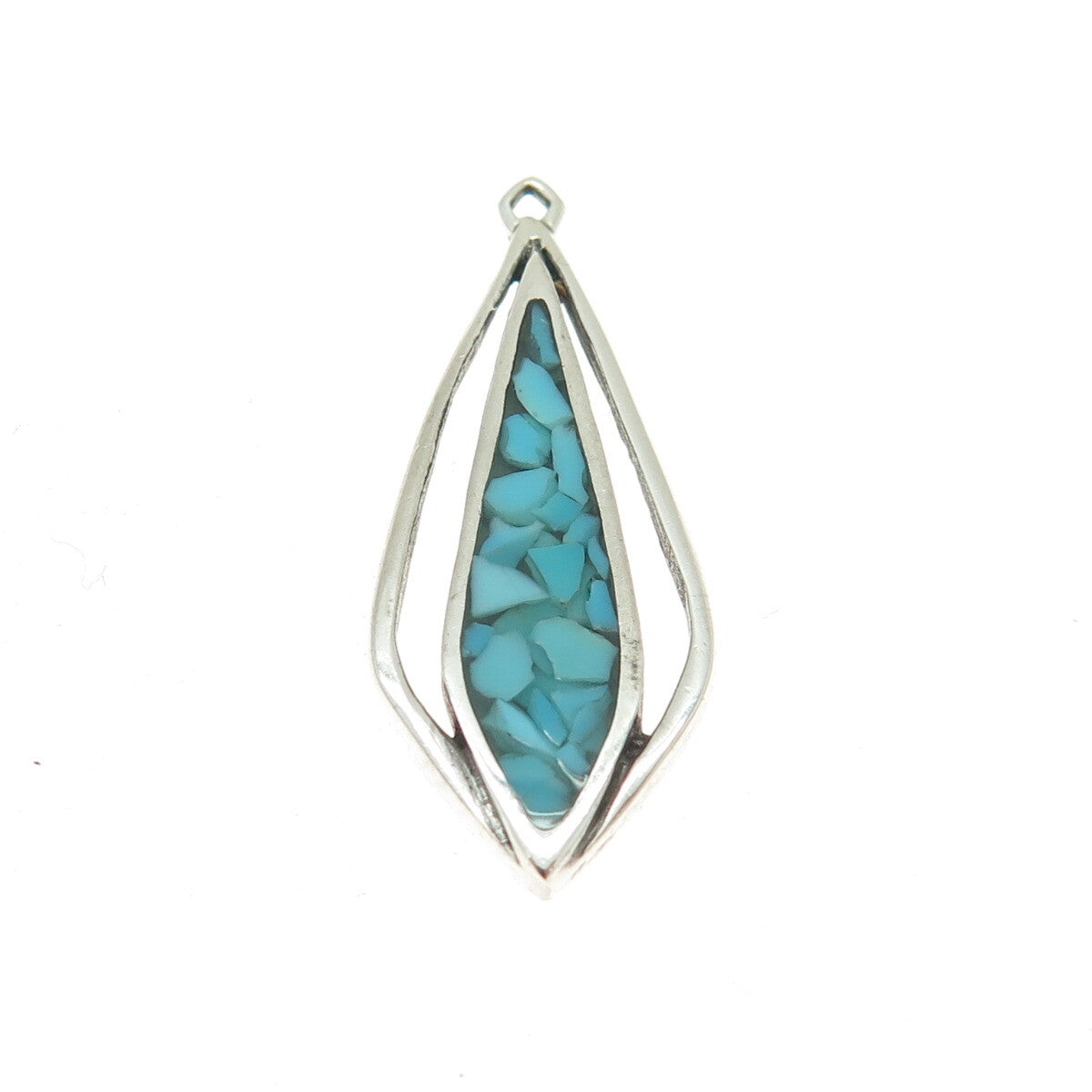 Old Pawn 925 Sterling Silver Vintage Southwestern Turquoise Inlay Tribal Pendant