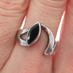 925 Sterling Silver Vintage Real Black Onyx Modernist Oxidized Ring Size 6.25