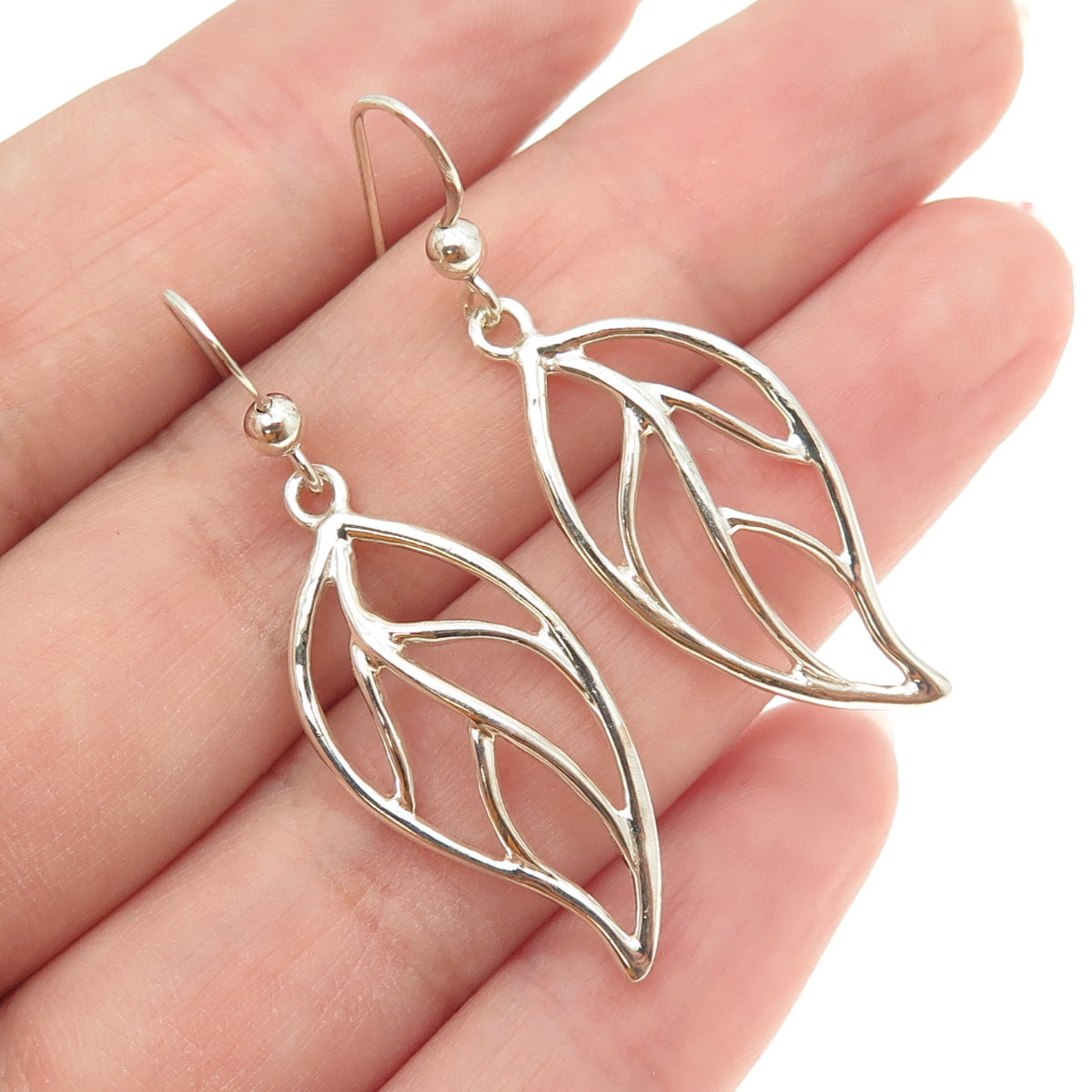 925 Sterling Silver Floral Leaf Dangling Earrings