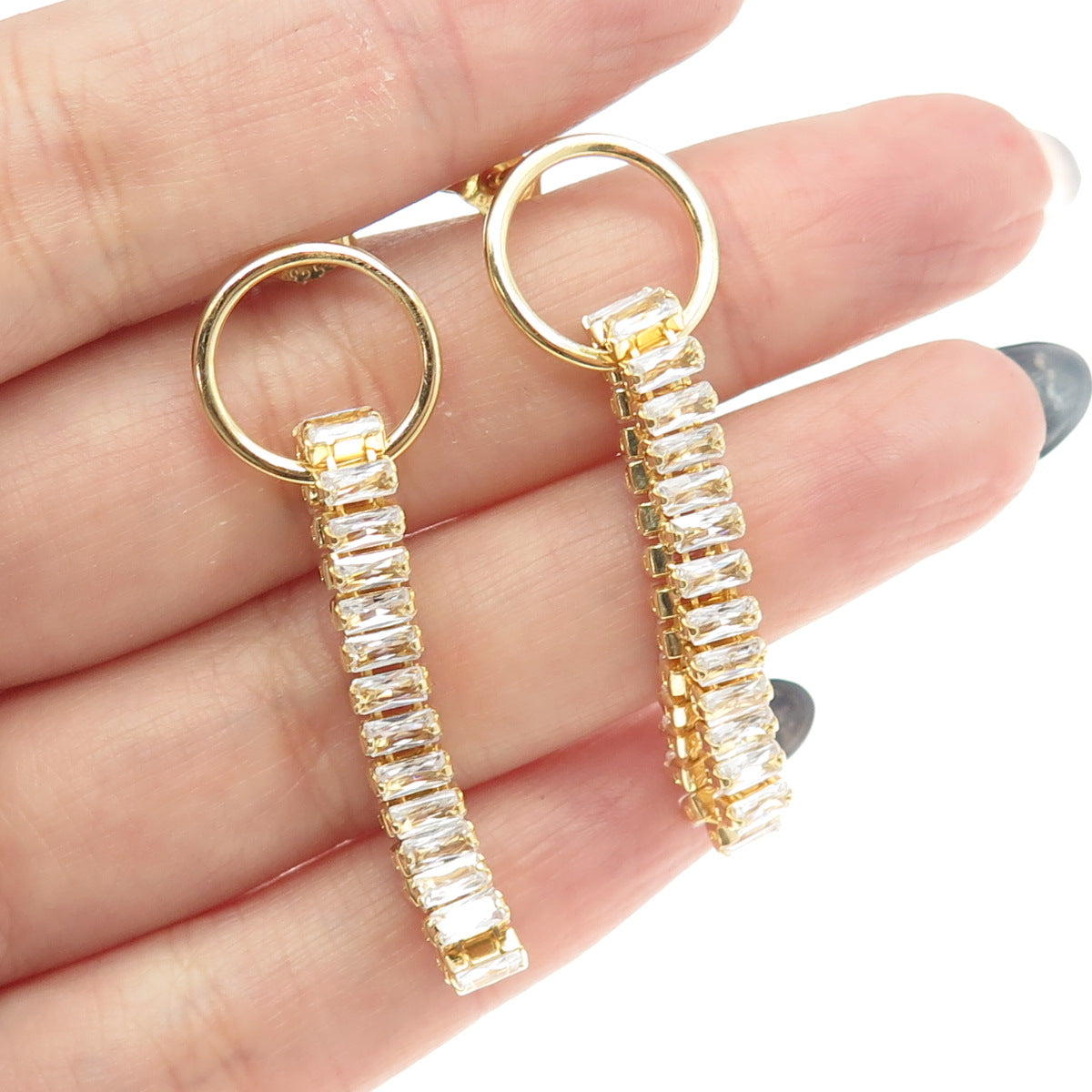 925 Sterling Silver Gold Plated C Z Dangling Earrings