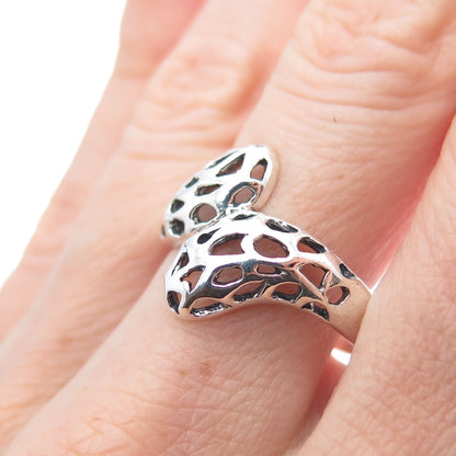 925 Sterling Silver Vintage Modernist Bypass Oxidized Ring Size 8.75
