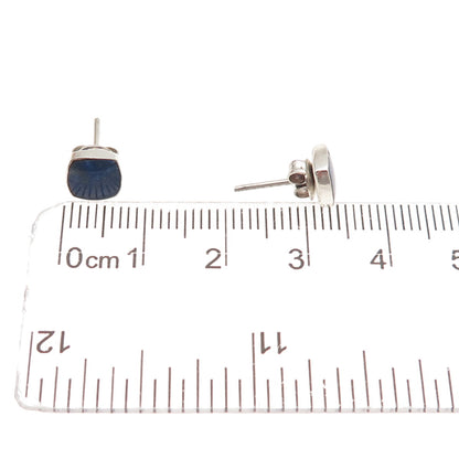 925 Sterling Silver Vintage Real Cushion-Cut Lapis Stud Earrings