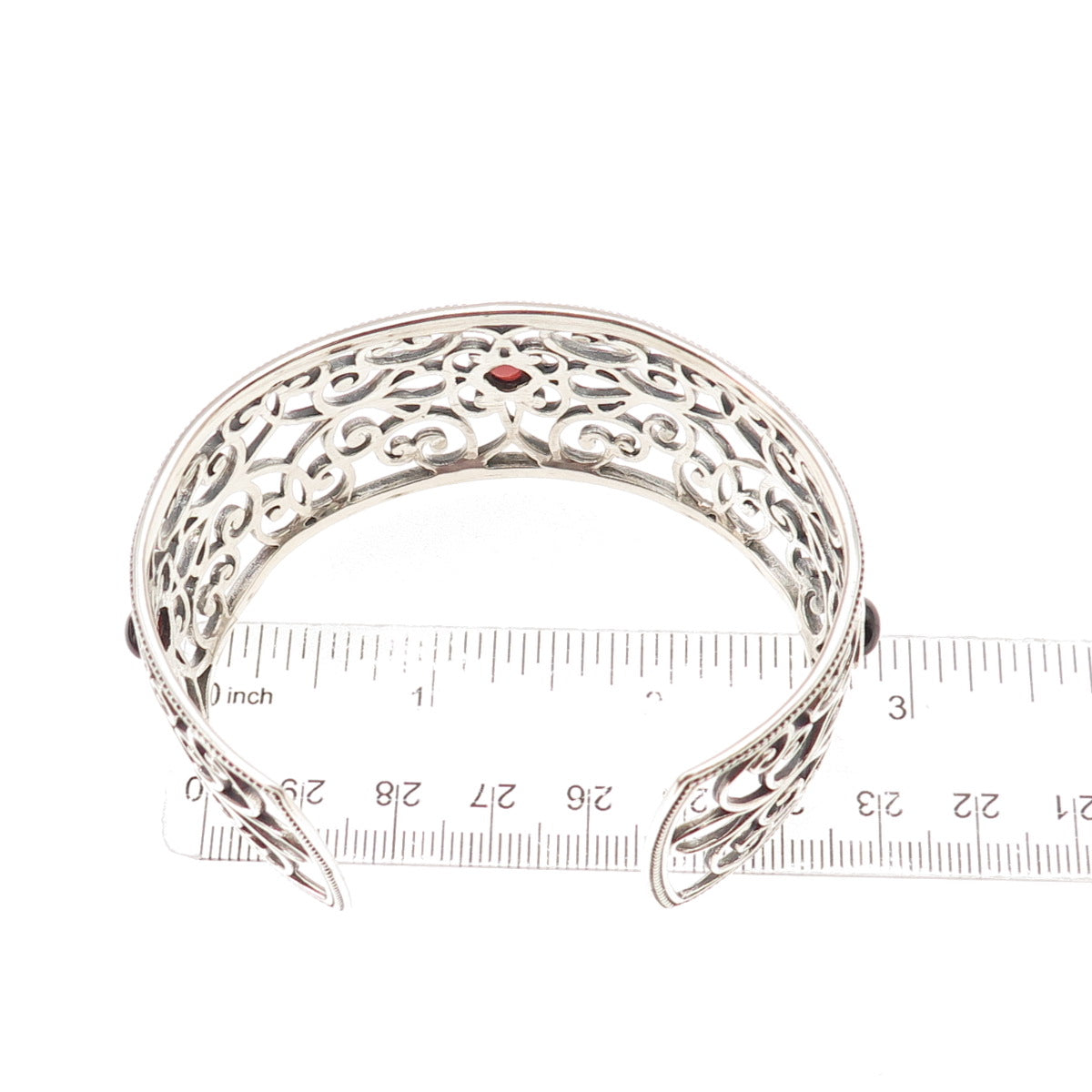 925 Sterling Silver Vintage Real Red Garnet Floral Adjustable Bracelet 7.25"