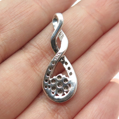 925 Sterling Silver Real Round-Cut Diamond Floral Twisted Pendant