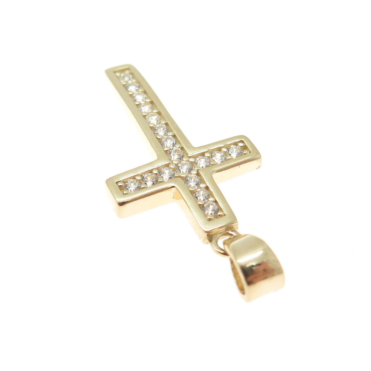 14K Yellow Gold Round-Cut C Z Cross Religious Charm Pendant