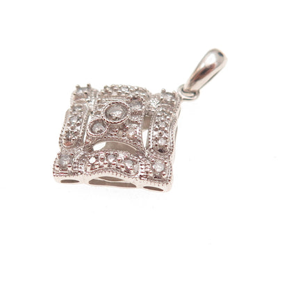 14K White Gold Mexico Real Round-Cut Diamond Charm Pendant