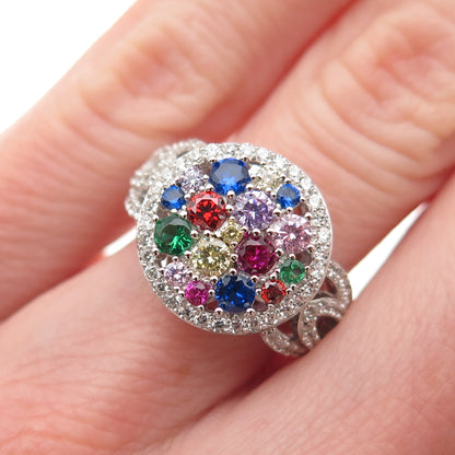 925 Sterling Silver Round-Cut Multi-Color C Z Ring Size 6