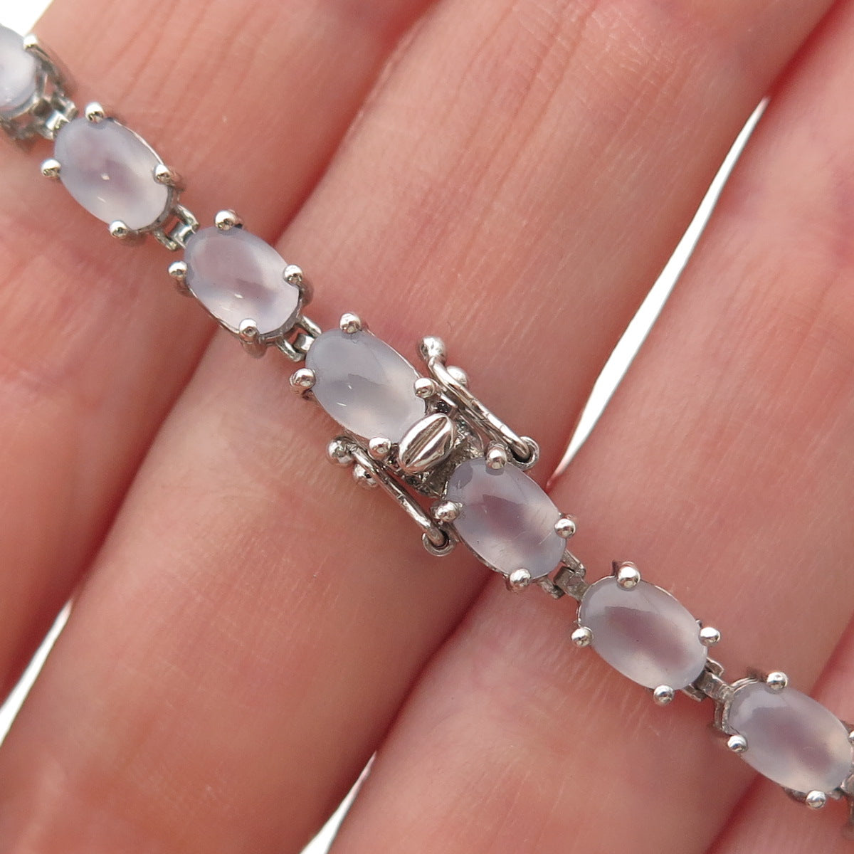 Chapal Zenray 925 Sterling Silver Real Oval-Cut Chalcedony Bracelet 7"