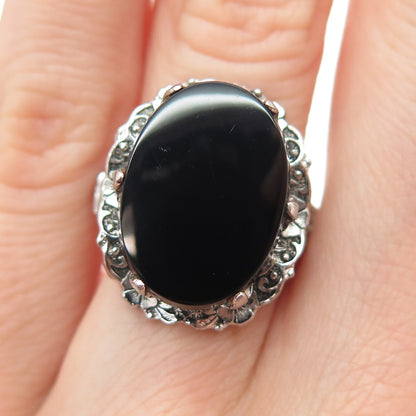 CLARK & COOMBS Sterling Silver Antique Art Deco Real Black Onyx Ring Size 4.75